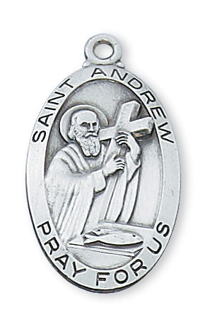 Sterling Silver Medal of Saint Andrew 24-inch Chain - Engravable