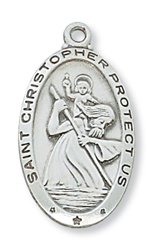 Sterling Silver Medal of Saint Chris 24-inch Chain - Engravable