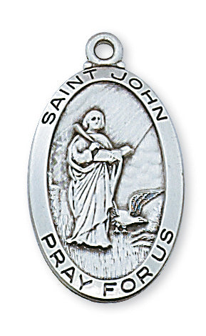 Sterling Silver Medal of Saint John 24-inch Chain - Engravable