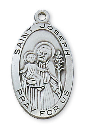 Sterling Silver Medal of Saint Joseph 24-inch Chain - Engravable