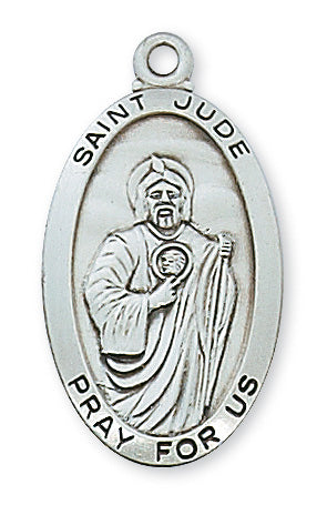 Sterling Silver Medal of Saint Jude 24-inch Chain - Engravable
