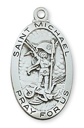 Sterling Silver Medal of Saint Michael 24-inch Chain - Engravable