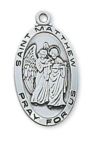 Sterling Silver Medal of Saint Matthew 24-inch Chain - Engravable