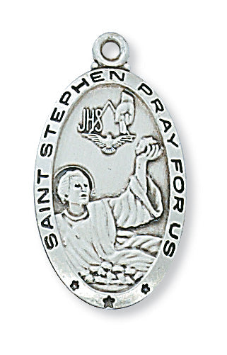 Sterling Silver Medal of Saint Stephen 24-inch Chain - Engravable