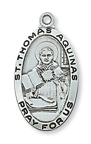 Sterling Silver Medal of Saint Thomas Aquinas 24-inch chain - Engravable