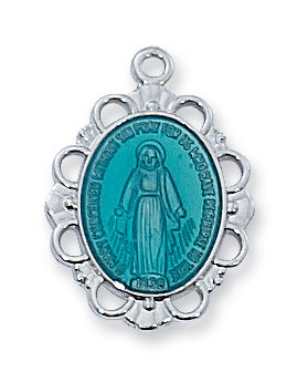 Sterling Silver Blue Miraculous Medal Necklace Set