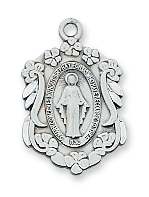 Sterling Silver Miraculous Medal with 18-inch Chain