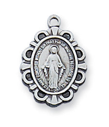 Sterling Silver Miraculous Medal 16 Chain and Box-inch