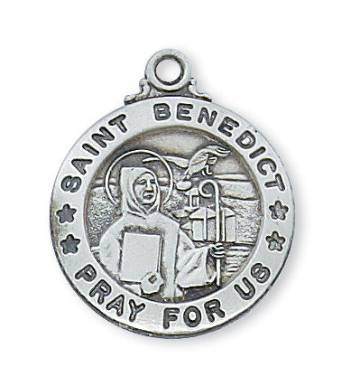 Sterling Silver Medal of Saint Benedict 20-inch Chain - Engravable
