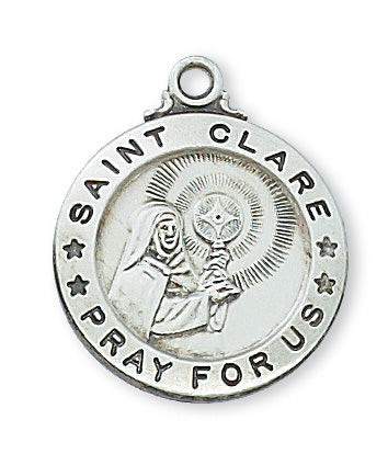 Sterling Silver Medal of Saint Clare 20Necklace Set-inch - Engravable