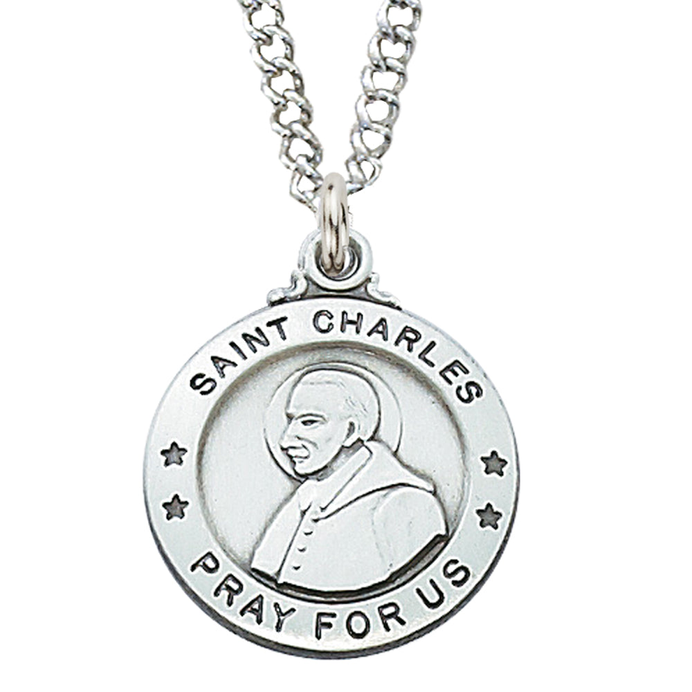 Sterling Silver Medal of Saint Charles Brm 20 Ch &-inch - Engravable