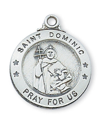 Sterling Silver Medal of Saint Dominic 20Necklace Set-inch - Engravable