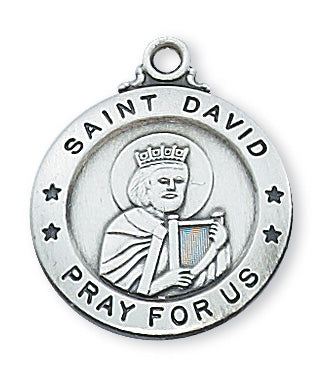 Sterling Silver Medal of Saint David 20-inch Chain - Engravable