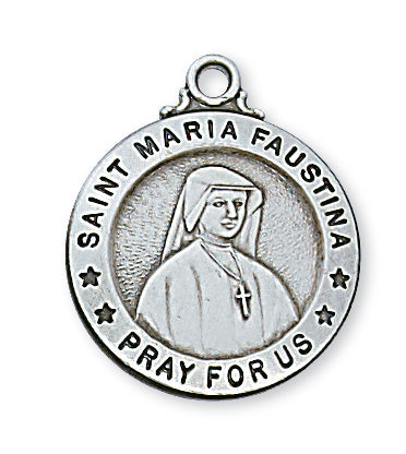Sterling Silver Medal of Saint Maria Faustina 20Ch&-inch - Engravable