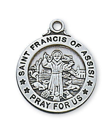 Sterling Silver Medal of Saint Francis 20Necklace Set-inch - Engravable