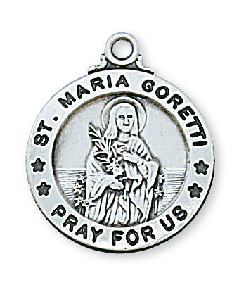 Sterling Silver Medal of Saint Maria Goretti 20-inch Chain - Engravable