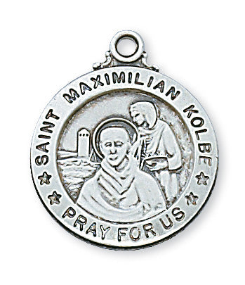 Sterling Silver Medal of Saint Max Kolbe 20Necklace Set-inch - Engravable