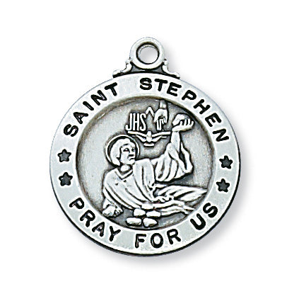 Sterling Silver Medal of Saint Stephen 20Necklace Set-inch - Engravable