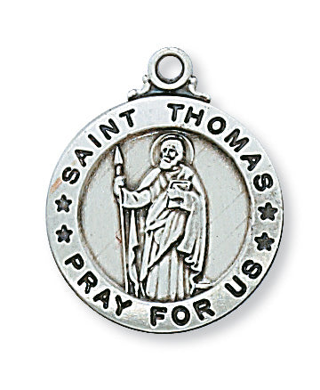 Sterling Silver Medal of Saint Thomas Apostle 20 -inch Chain - Engravable