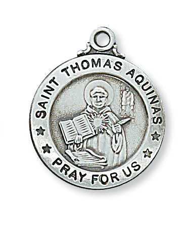 Sterling Silver Medal of Saint Thomas Aquinas 20-inch Chain - Engravable