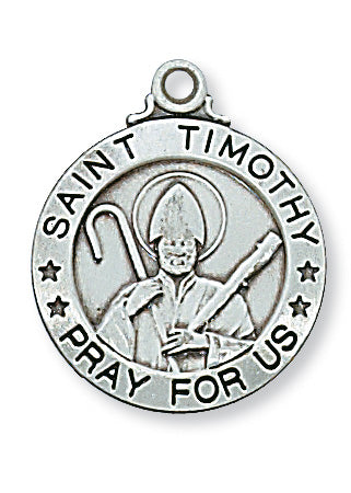 Sterling Silver Medal of Saint Timothy 20 Chain and Box-inch - Engravable