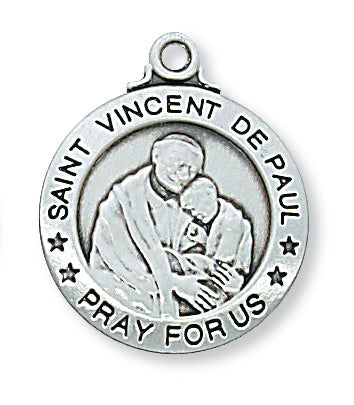 Sterling Silver Medal of Saint Vincent De Paul 20Ch&B-inch - Engravable