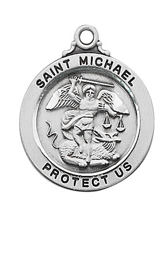 Sterling Silver Saint Michael 20-inch Chain and Box