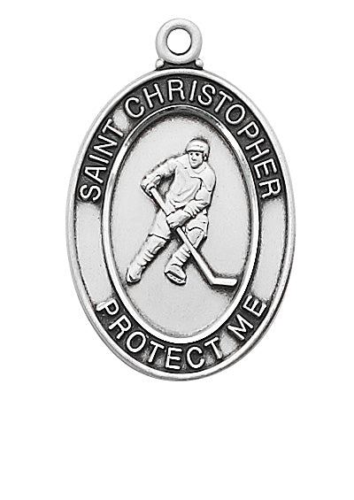 Sterling Silver Christopher Hockey Medal Necklace Set