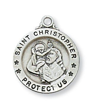 Sterling Silver Smalll Saint Christopher 18-inch Chain