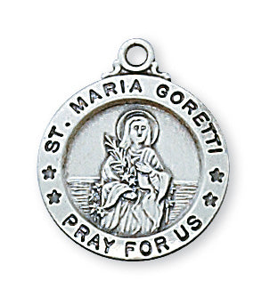 Sterling Silver Saint Maria Goretti medal with 18-inch Chain