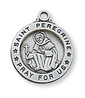 Sterling Silver Medal of Saint Peregrine with 18-inch Chain