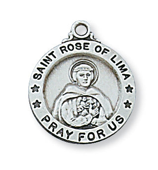 Sterling Silver Medal of Saint Rose Lima with 18-inch Chain