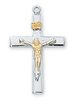 Sterling Silver Tutone Crucifix with 18-inch Chain