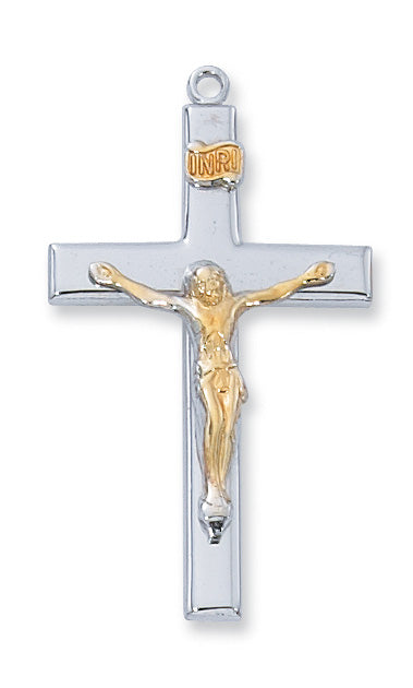 Sterling Silver Tutone Crucifix with 24-inch Chain