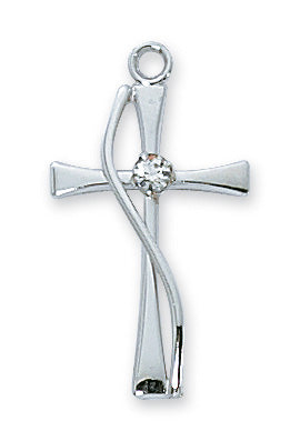 Sterling Silver Cross with Stone with 18-inch Chain
