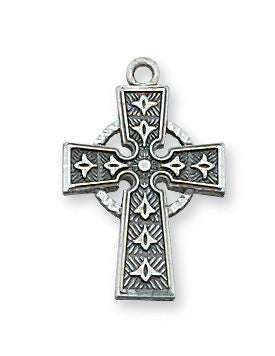 Sterling Silver Celtic Cross 18-inch Chain&Box-inch