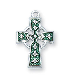 Sterling Silver Celtic Cross with Enamel 16-inch,