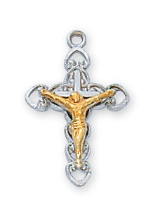 Sterling Silver Tutone Crucifix 16-inch Chain
