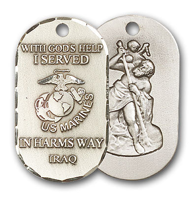Sterling Silver Marines Iraq/St Christopher Pendant