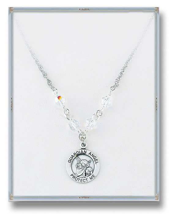 4mm Aurora Swarovski Crystal Guardian Angel, Angel Jewelry Pendant 18-inch Rope Chain