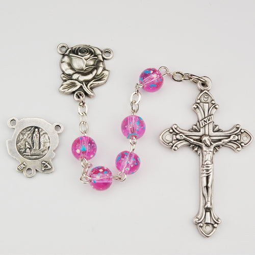 6MM Pink Speckled Rosary