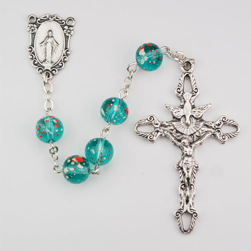 8MM Aqua Speckeled Rosary