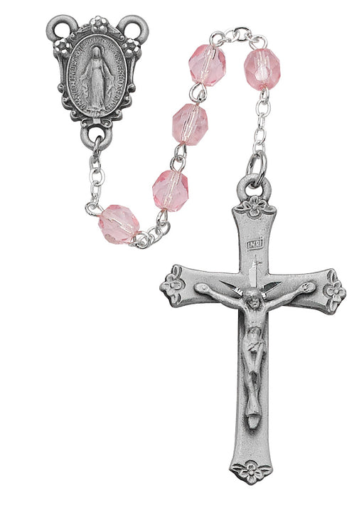 6MM Pink Glass Rosary