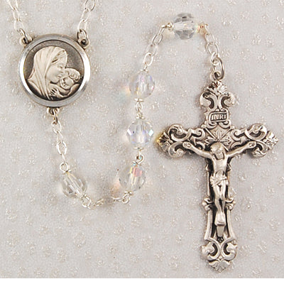 Sterling Silver 7MM Tin Cut Crystal Rosary
