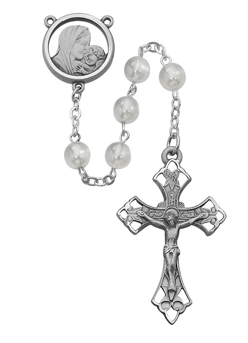 7MM White Glass Rosary