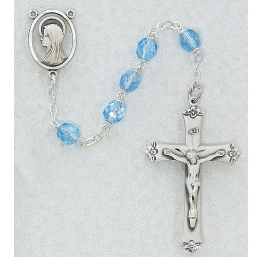 Sterling Silver 7MM Blue Rosary