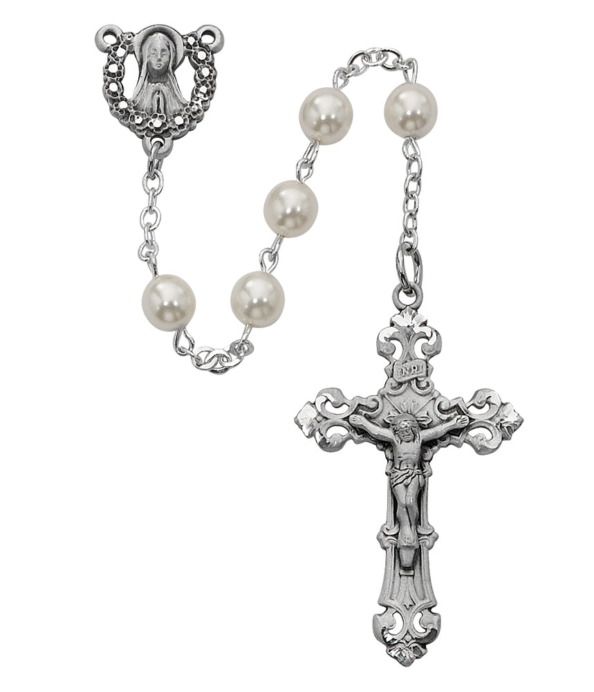 Sterling Silver 6MM Pearl Rosary