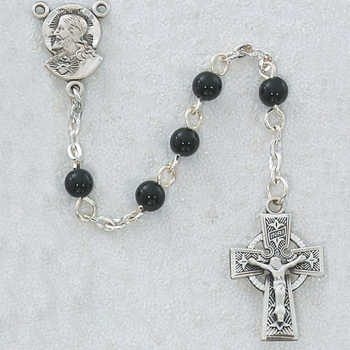 5MM Black Glass Rosary Celtic