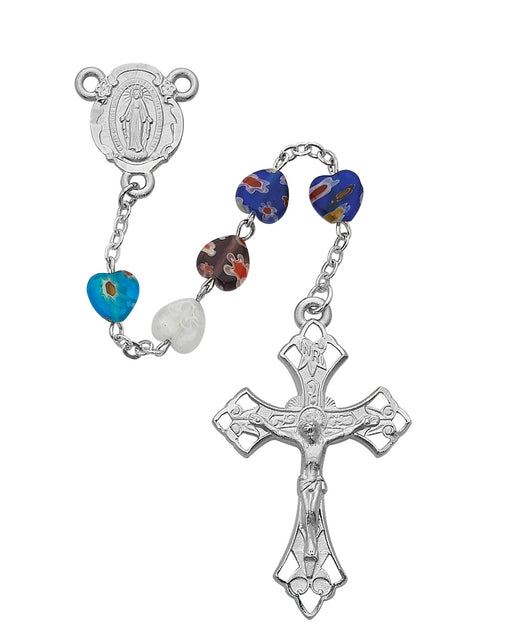 8X8MM Multi Murano Heart Rosary