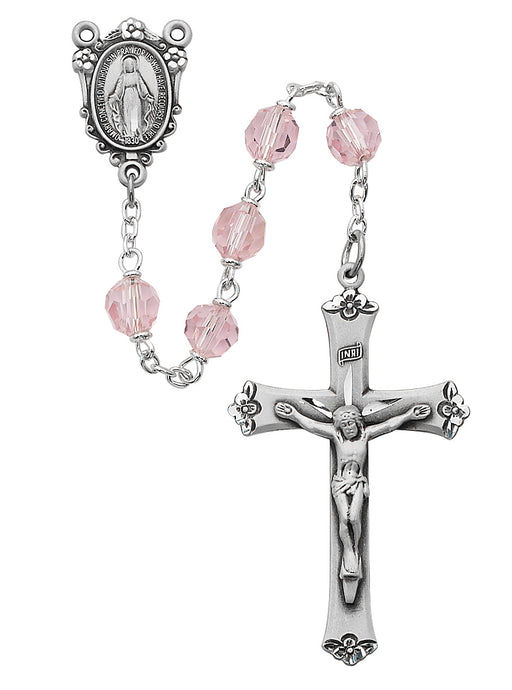Sterling Silver 7MM Pink Tincut Rosary